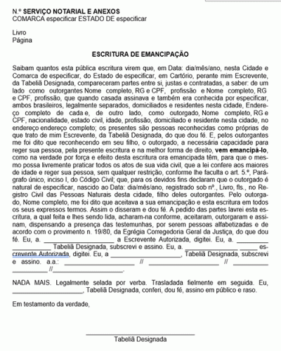 Modelo de Petição Escritura de Emancipação