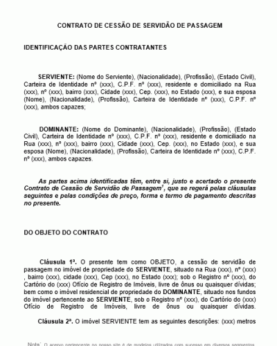 Modelo de Contrato de Cessão de Servidão de Passagem