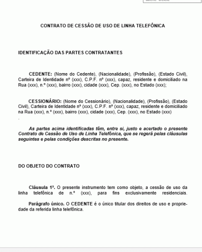 Modelo de Contrato de Cessão de Uso Linha Telefônica - Telefone