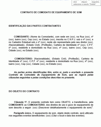 Modelo de Contrato de Comodato de Equipamento de Som - DJ