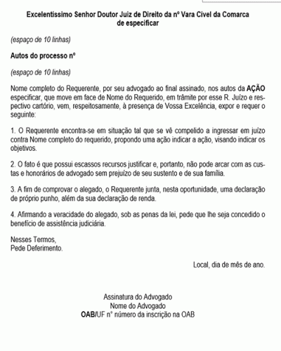 Modelo de Petição Pedido de Gratuidade - Novo CPC Lei nº 13.105.15