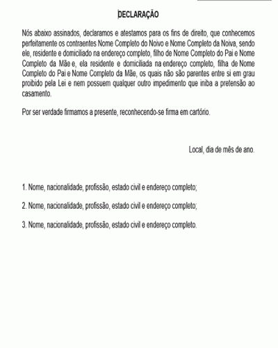 Modelo de Petição Declaração de Testemunhas para Casamento