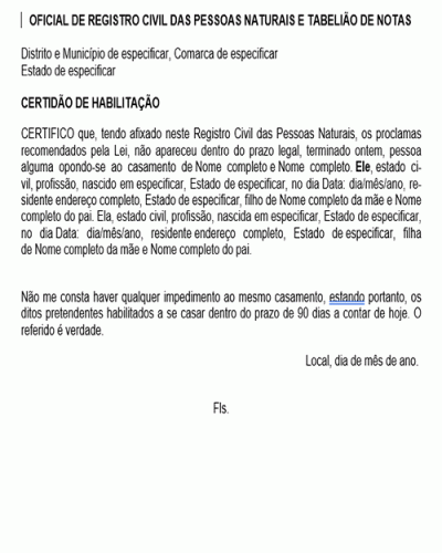 Modelo de Petição Certidão de Habilitação para o Casamento