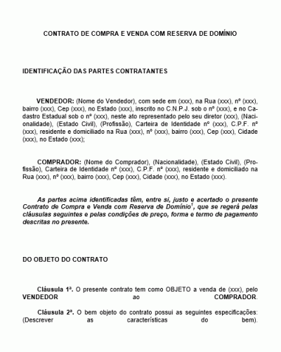 Modelo de Contrato de Compra e Venda com Reserva de Domínio