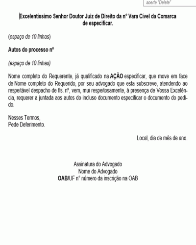 Modelo de Petição Manifestação nos Autos Atendendo Despacho do Juiz - Novo CPC Lei nº 13.105.2015