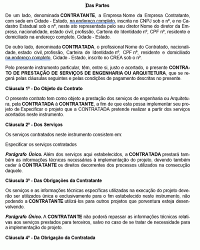 Modelo de Contrato Prestação de Serviços de Engenharia ou Arquitetura