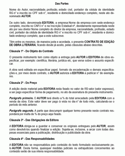 Modelo de Contrato Edição de Obra Intelectual