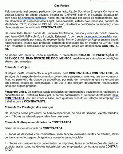 Modelo de Contrato Prestação de Serviços de Transporte de Documentos