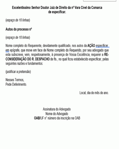 Modelo de Petição Pedido de Reconsideração de Despacho - Novo CPC Lei nº 13.105.2015