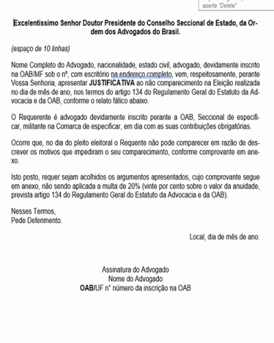 Modelo de Petição Justificativa de Voto nas Eleições da OAB