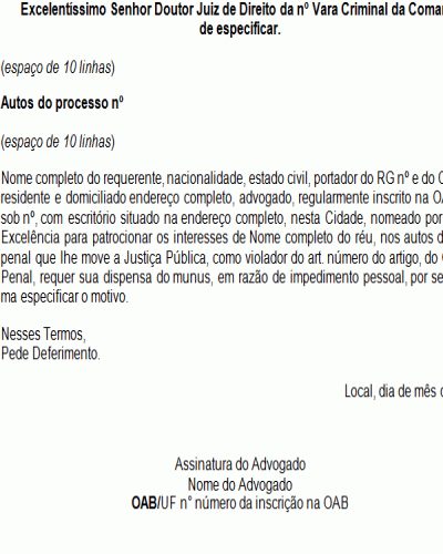 Referência Para Uma Petição Pedido De Dispensa Feito Pelo Defensor