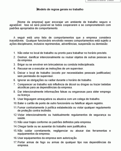 Modelo de Regras Normas Condutas Gerais do Empregado no Trabalho - Funcionário