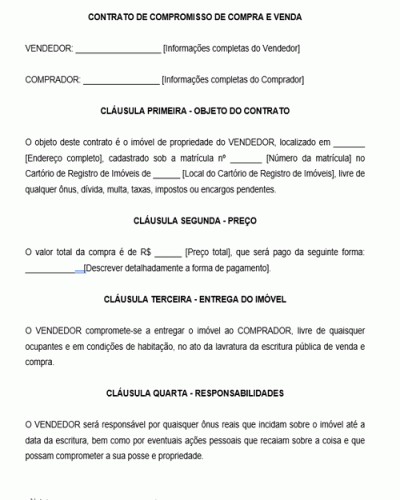 Modelo de Contrato de Compromisso de Compra e Venda Imóvel