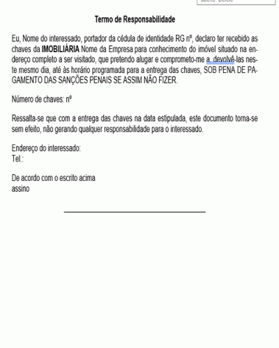 Referência Para Um Contrato Termo De Responsabilidade De Entrega De