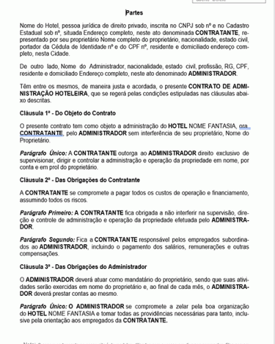 Modelo de Contrato Administração Hoteleira