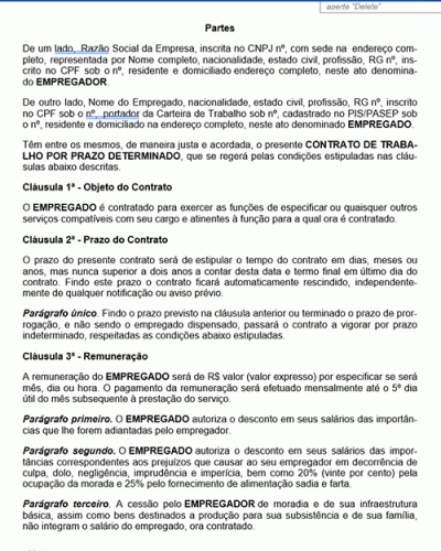 Modelo De Contrato Trabalho Por Prazo Determinado