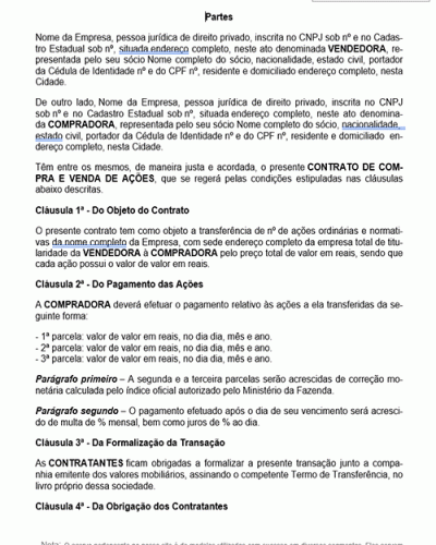 Modelo de Contrato Compra e Venda de Valores Mobiliários - Pessoas Jurídicas