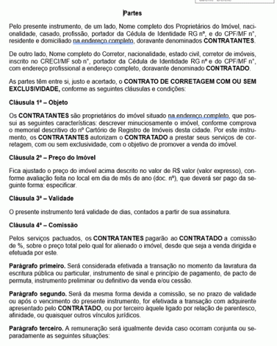 Modelo de Contrato de Corretagem