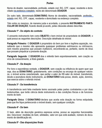 Modelo de Contrato Doação Pura e Simples