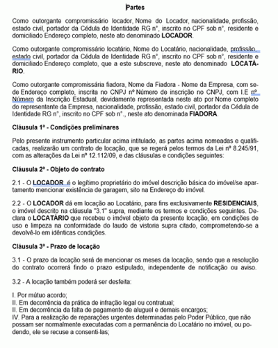 Modelo de Contrato Locação Residencial com Fiador - Pessoa Jurídica