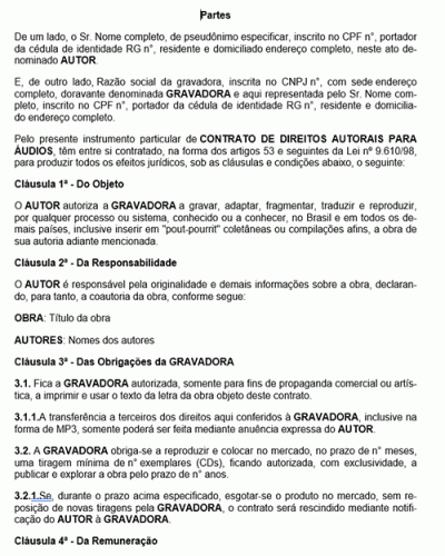 Modelo de Contrato Instrumento Particular Autorizando a Gravação de Áudios