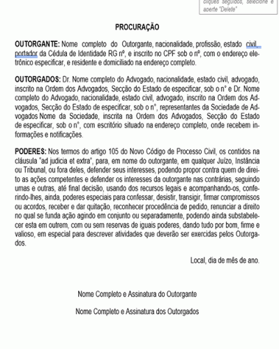 Modelo de Contrato Procuração - Novo CPC Lei nº 13.105.15