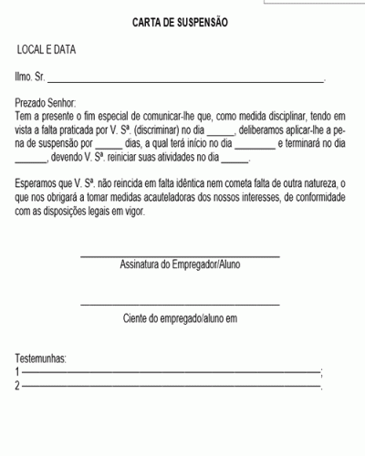 Modelo de Carta de Suspensão Inicial