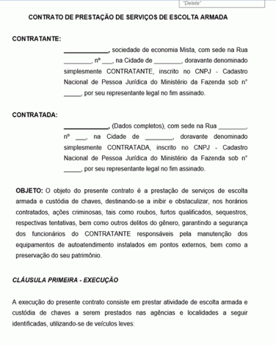 Modelo de Contrato de prestação de serviços de escolta Armada