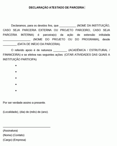 Modelo de Atestado Declaração de Parceria