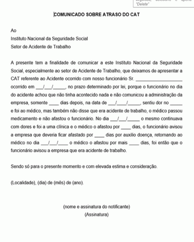 Modelo de Carta de Justificativa de Atraso do CAT