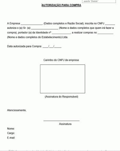 Modelo de Carta de Autorização de Compra