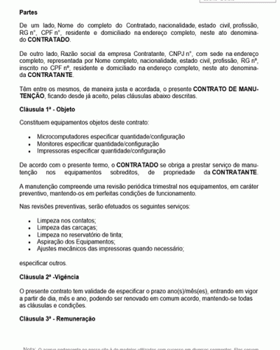 Modelo de Contrato Manutenção de Computadores e Impressoras