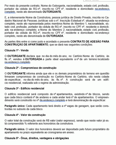 Modelo de Contrato Parceria para Construção de Edifício