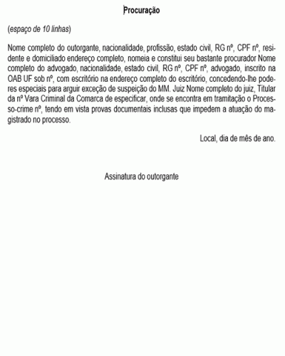 Modelo de Contrato Procuração - Suspeição do Juiz - Criminal