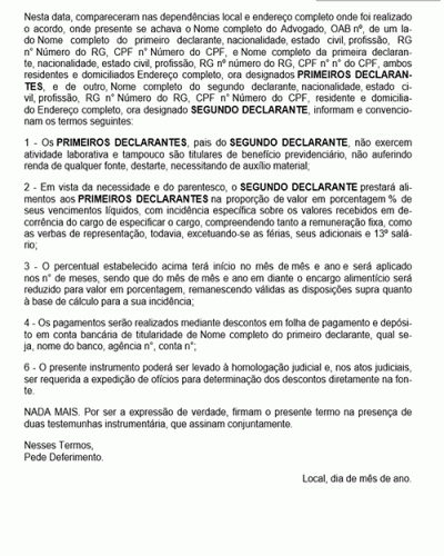 Modelo de Contrato Instrumento Extrajudicial de Conciliação – Prestação Alimentícia aos Pais - com Redução