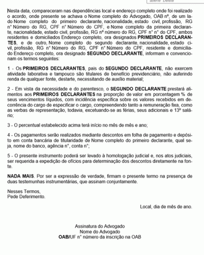 Modelo de Contrato Instrumento Extrajudicial de Conciliação – Prestação Alimentícia aos Pais