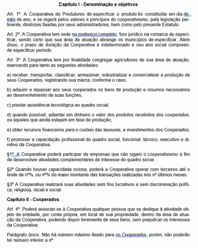 Modelo de Contrato Estatuto de Cooperativa Agropecuária