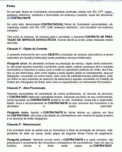 Exemplo de Contrato Prestação de Serviços Advocatícios I