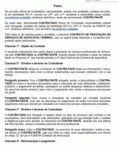 Modelo de Contrato Advocacia Criminal