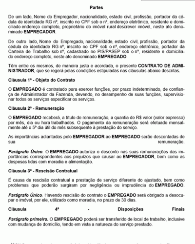 Modelo de Contrato Administrador de Imóvel Rural