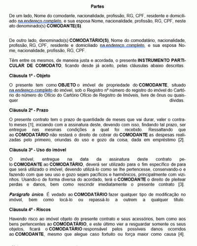 Modelo de Contrato Comodato de Imóvel