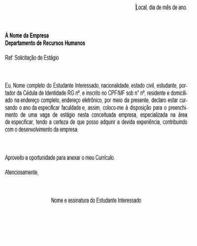 Modelo de Contrato Solicitação de Estágio