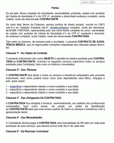 Modelo de Contrato Assistência Médica