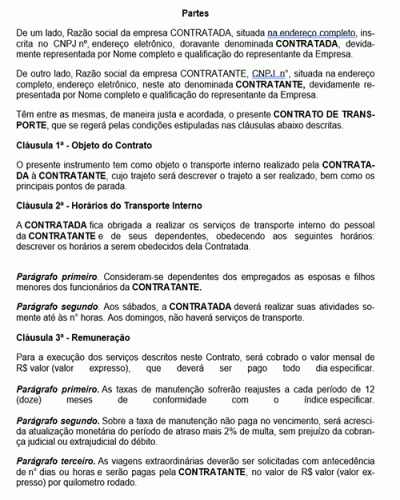 Modelo de Contrato Serviço de Transporte entre Empresas