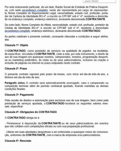 Modelo de Contrato Cessão de Direitos e Uso de Imagem de Atleta