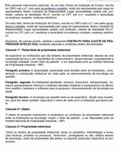 Modelo de Contrato Ajuste de Propriedade Intelectual