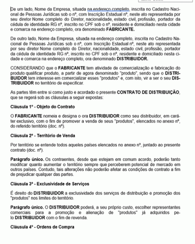 Modelo de Contrato de Distribuição