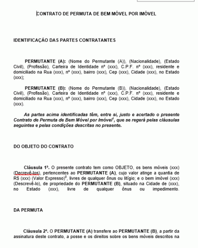 Modelo de Contrato de Permuta de Bem Imóvel por Móvel - Carro Casa