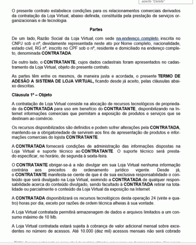 Modelo de Contrato Termo de Adesão a Sistema de Loja Virtual