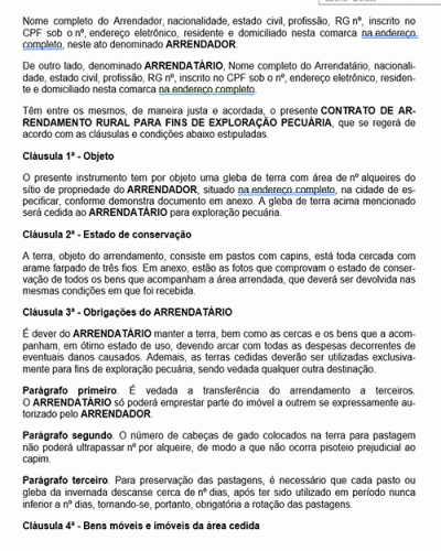 Modelo de Contrato de Arrendamento de Imóvel Rural, PDF